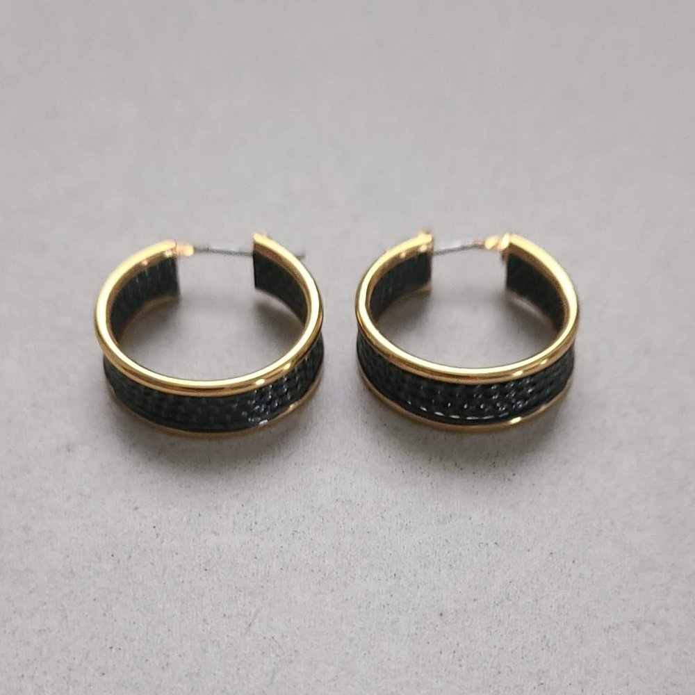 Black & Gold Fashion Hoop Earrings - Picture 6 of 8